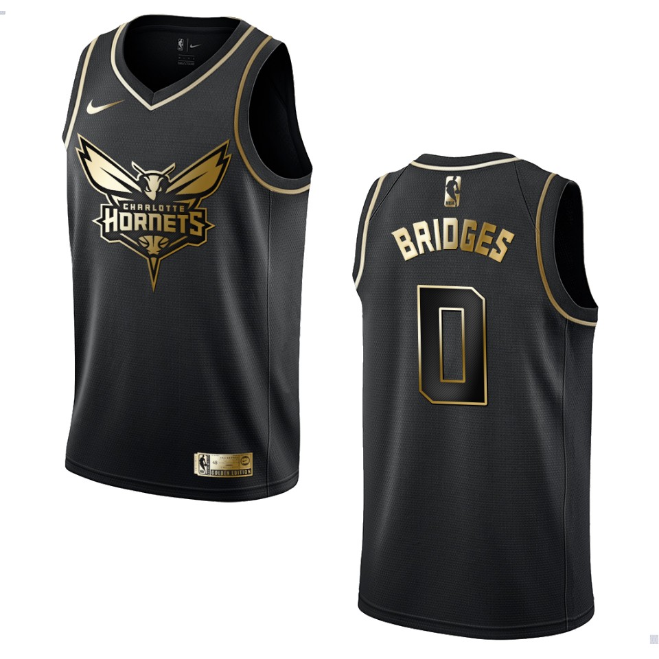 Men’s Charlotte Hornets #0 Miles Bridges Golden Edition Basketball Jersey – Black