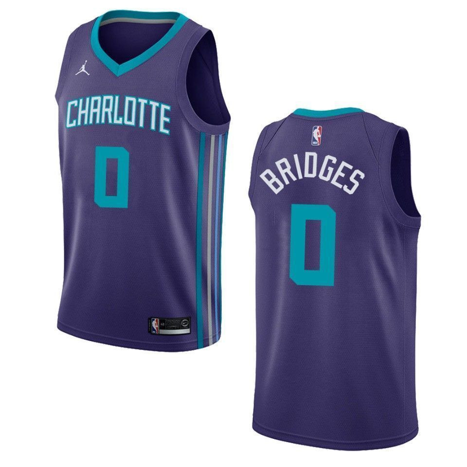 Men's Charlotte Hornets 0 Miles Bridges Statement Swingman Basketball Jersey - Purple - JS945 