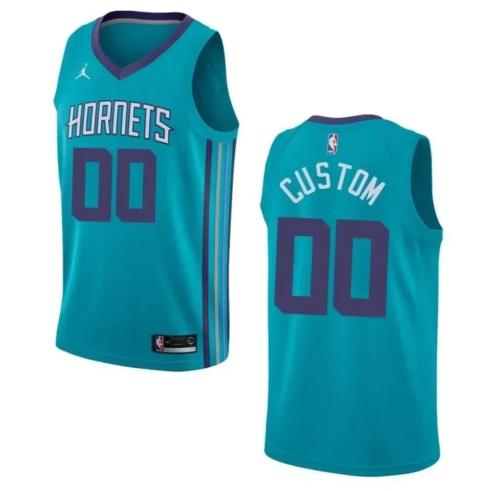 Men's Charlotte Hornets 00 Custom Icon Swingman Basketball Jersey - Teal - JS618 