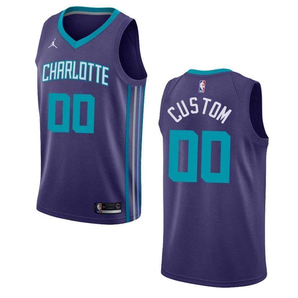 Men's Charlotte Hornets 00 Custom Statement Swingman Basketball Jersey - Purple - JS487 