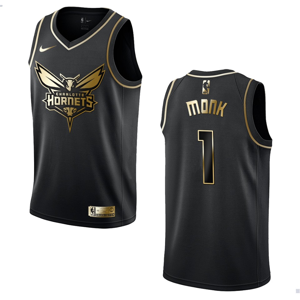 Men’s Charlotte Hornets #1 Malik Monk Golden Edition Basketball Jersey – Black
