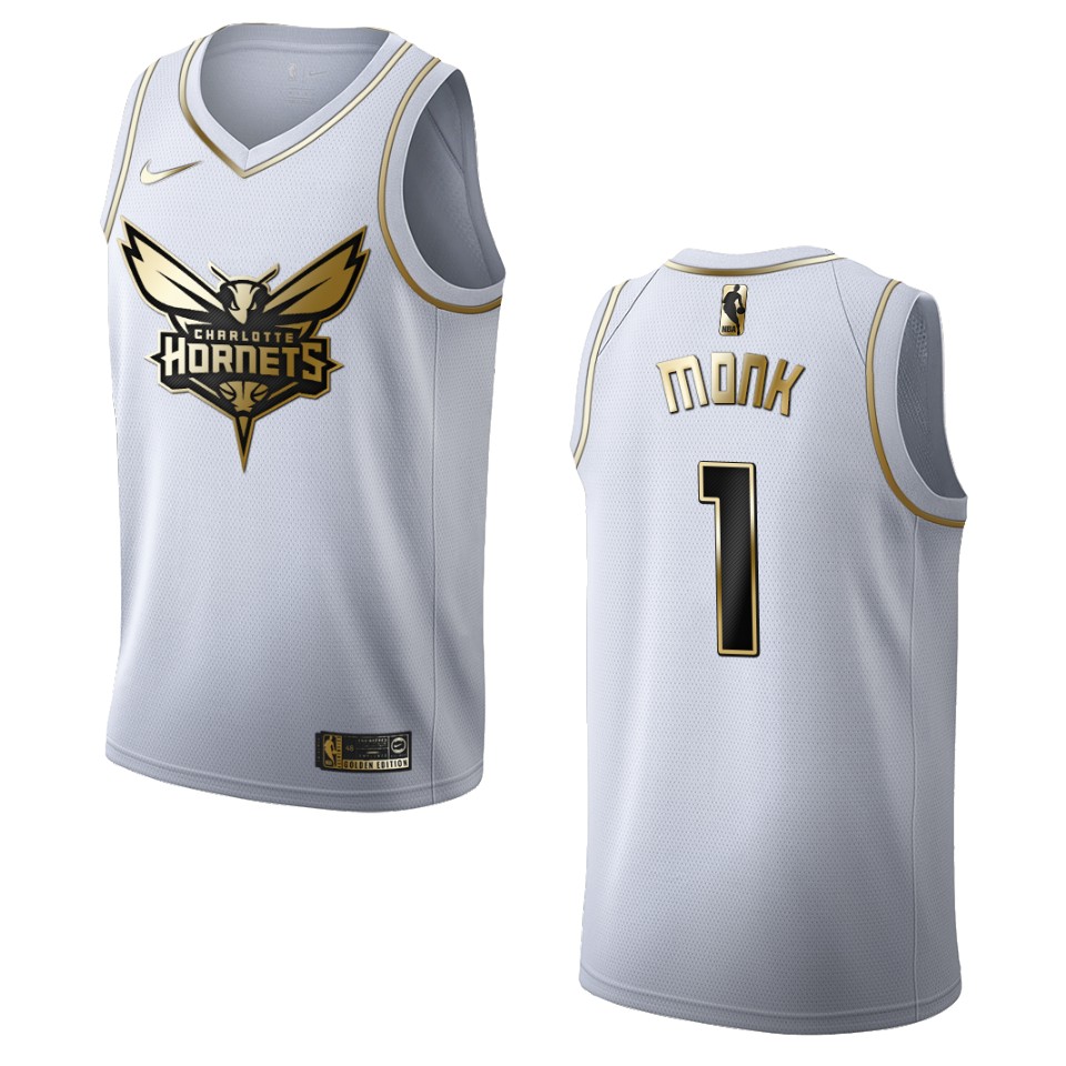 Men’s Charlotte Hornets #1 Malik Monk Golden Edition Basketball Jersey – White