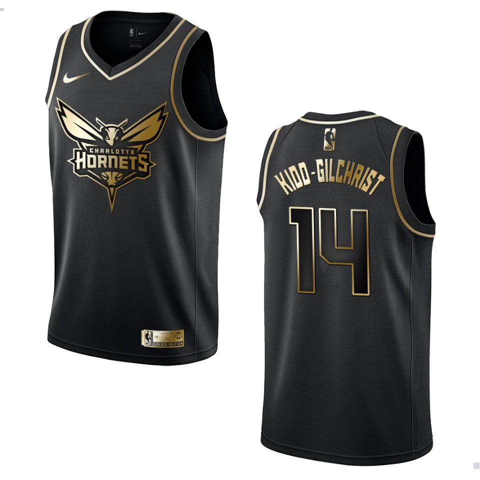 Men’s Charlotte Hornets #14 Michael Kidd-gilchrist Golden Edition Basketball Jersey – Black