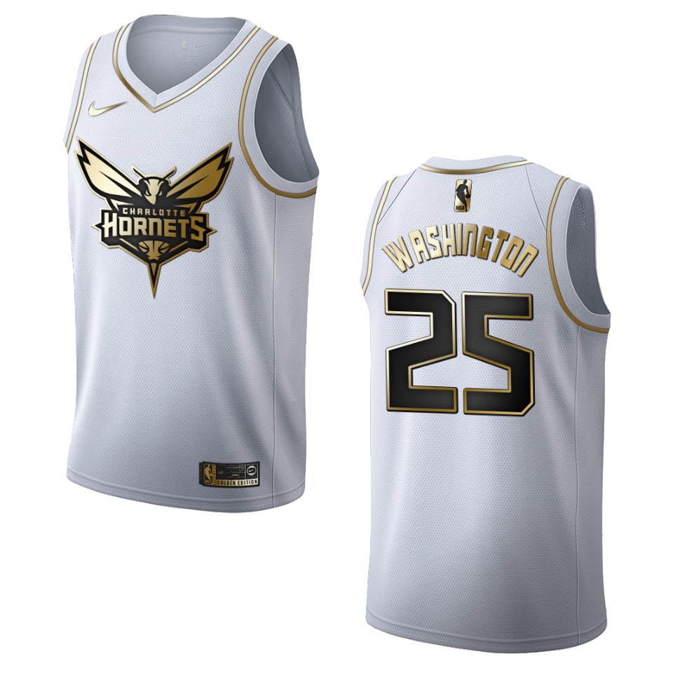 Men’s Charlotte Hornets #25 P. J. Washington Golden Edition Basketball Jersey – White