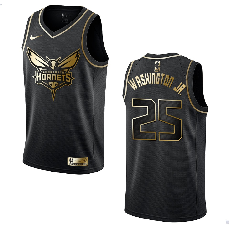 Men’s Charlotte Hornets #25 P.j. Washington Golden Edition Basketball Jersey – Black