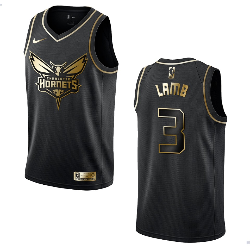 Men’s Charlotte Hornets #3 Jeremy Lamb Golden Edition Basketball Jersey – Black