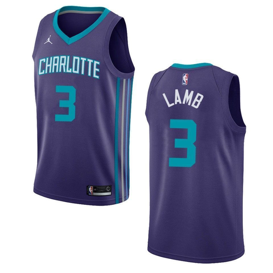 Men's Charlotte Hornets 3 Jeremy Lamb Statement Swingman Basketball Jersey - Purple - JS876 