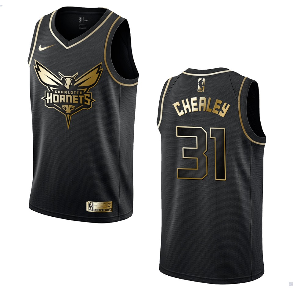 Men’s Charlotte Hornets #31 Joe Chealey Golden Edition Basketball Jersey – Black
