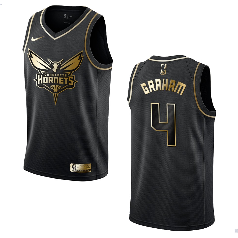 Men’s Charlotte Hornets #4 Devonte’ Graham Golden Edition Basketball Jersey – Black