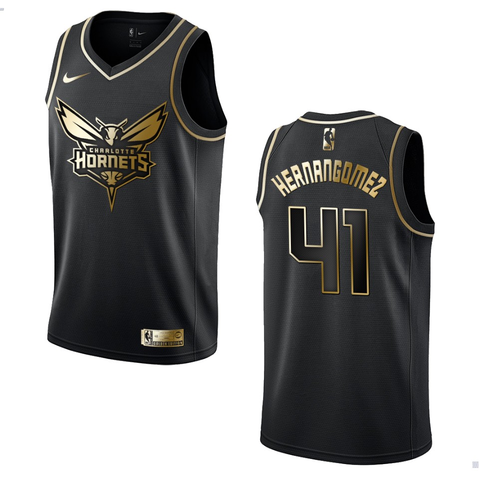 Men’s Charlotte Hornets #41 Willy Hernangomez Golden Edition Basketball Jersey – Black