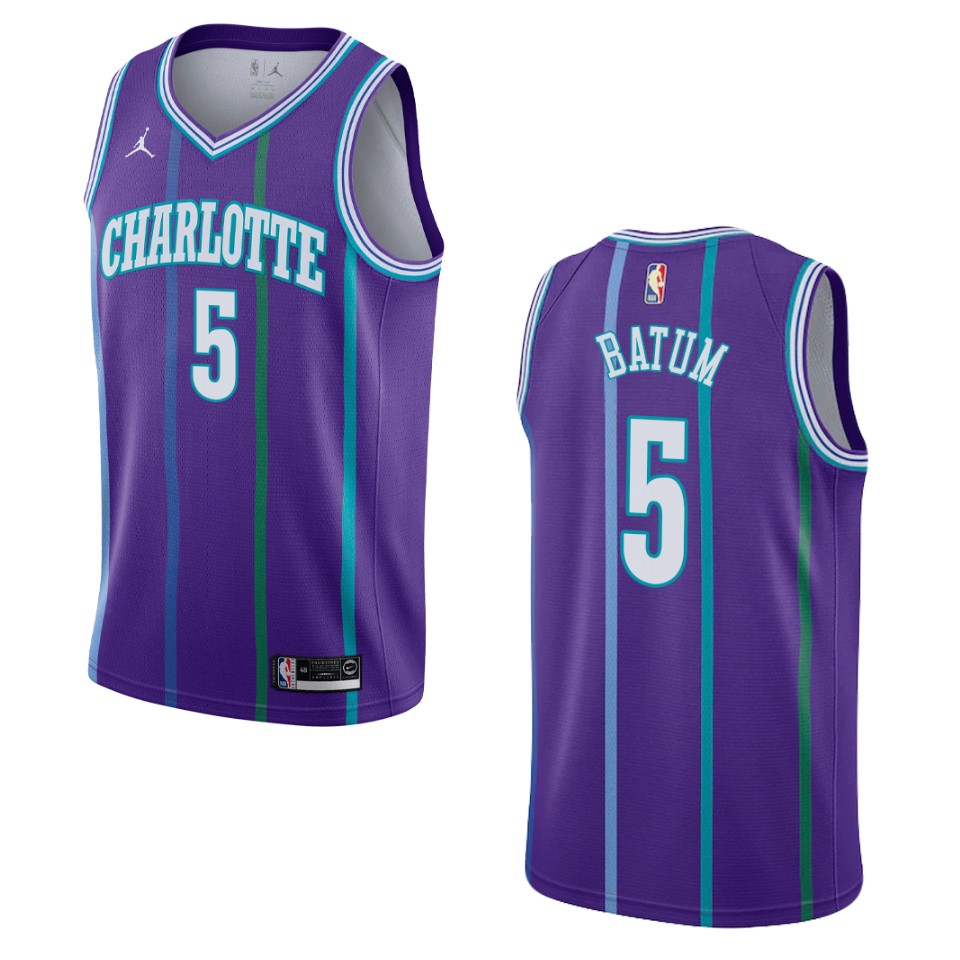 Men's Charlotte Hornets #5 Nicolas Batum Hardwood Classics Swingman Basketball Jersey - Purple