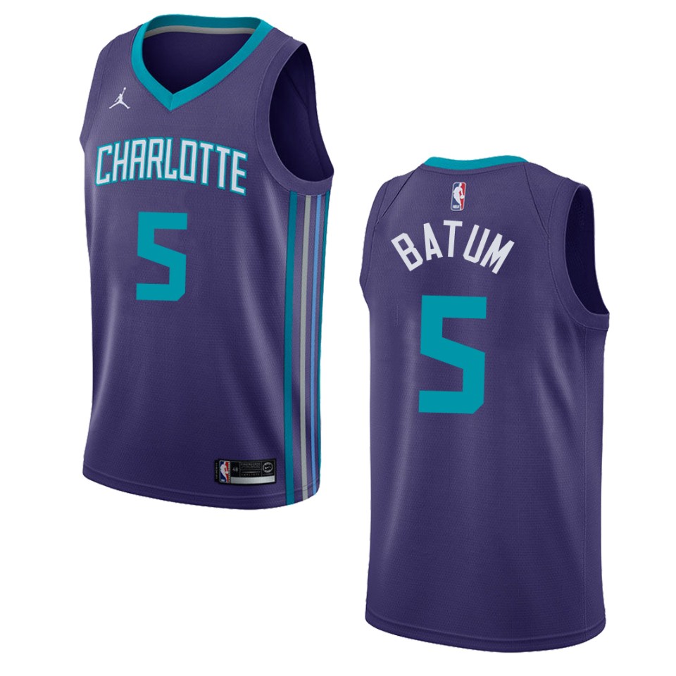 Men's Charlotte Hornets #5 Nicolas Batum Statement Swingman Basketball Jersey - Purple