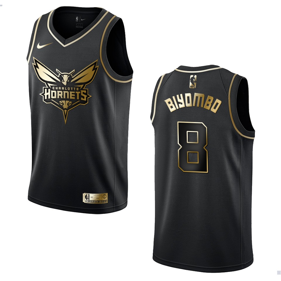 Men’s Charlotte Hornets #8 Bismack Biyombo Golden Edition Basketball Jersey – Black