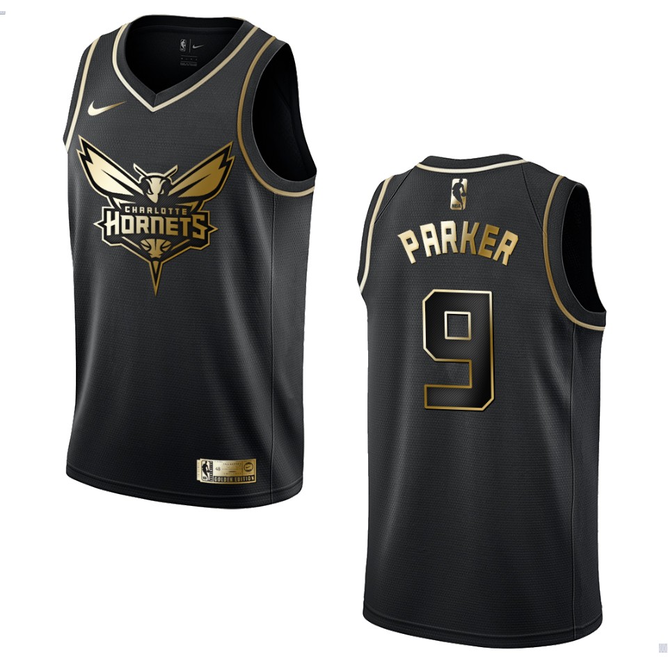 Men’s Charlotte Hornets #9 Tony Parker Golden Edition Basketball Jersey – Black