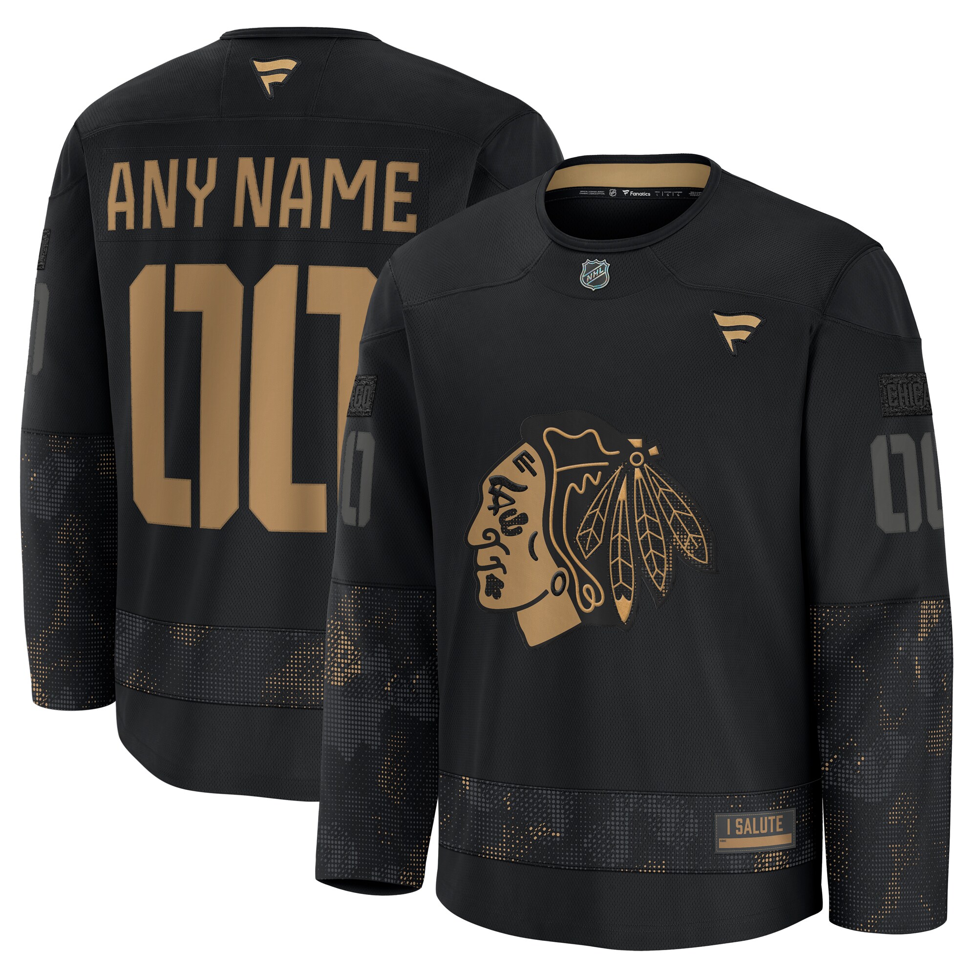 Men's Chicago Blackhawks Black 2024 Military Appreciation Custom Practice Hockey Jersey - JS128 