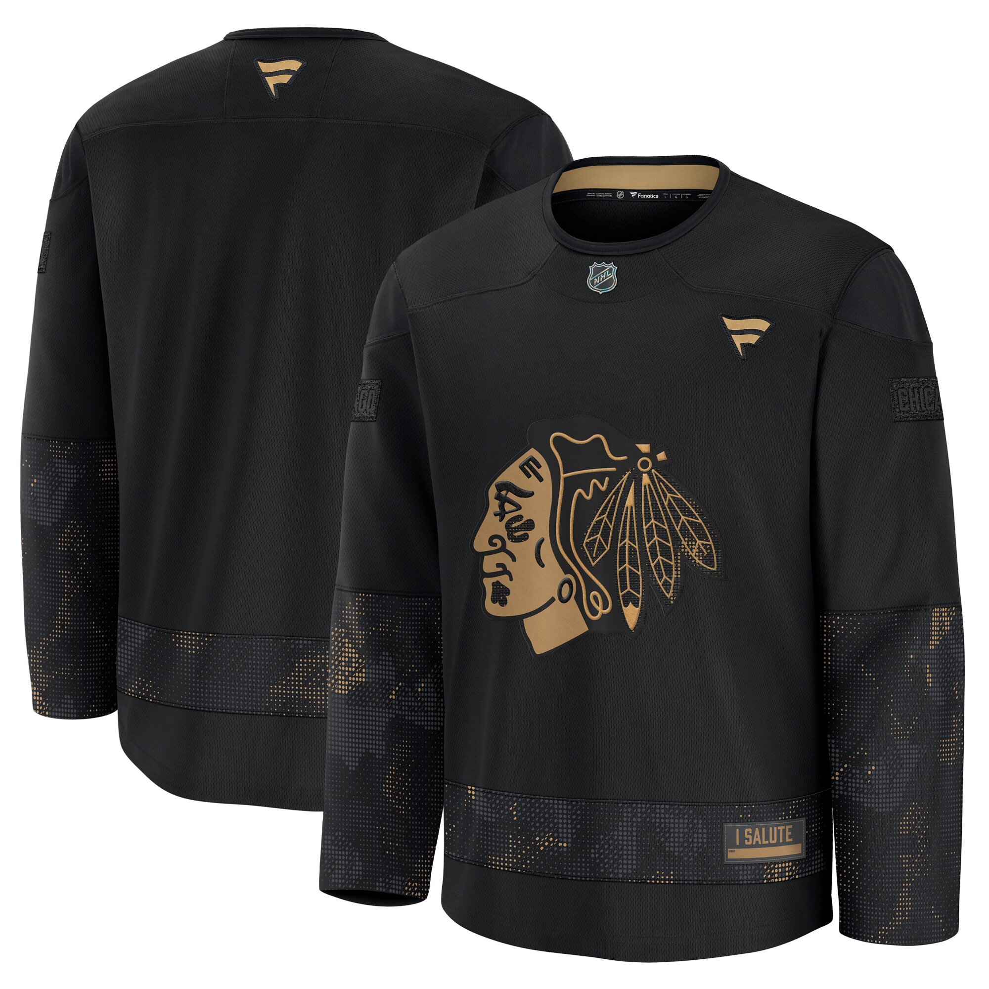 Men's Chicago Blackhawks Black 2024 Military Appreciation Practice Hockey Jersey - JS528 