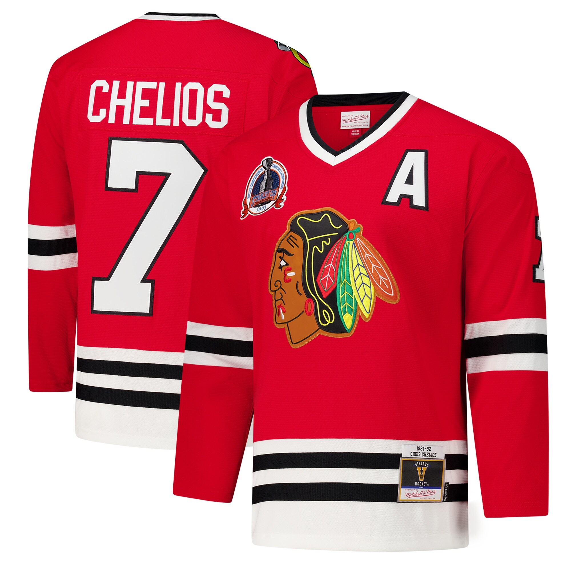 Men's Chicago Blackhawks Chris Chelios Red 1991-92 Power Play Hockey Jersey - JS953 