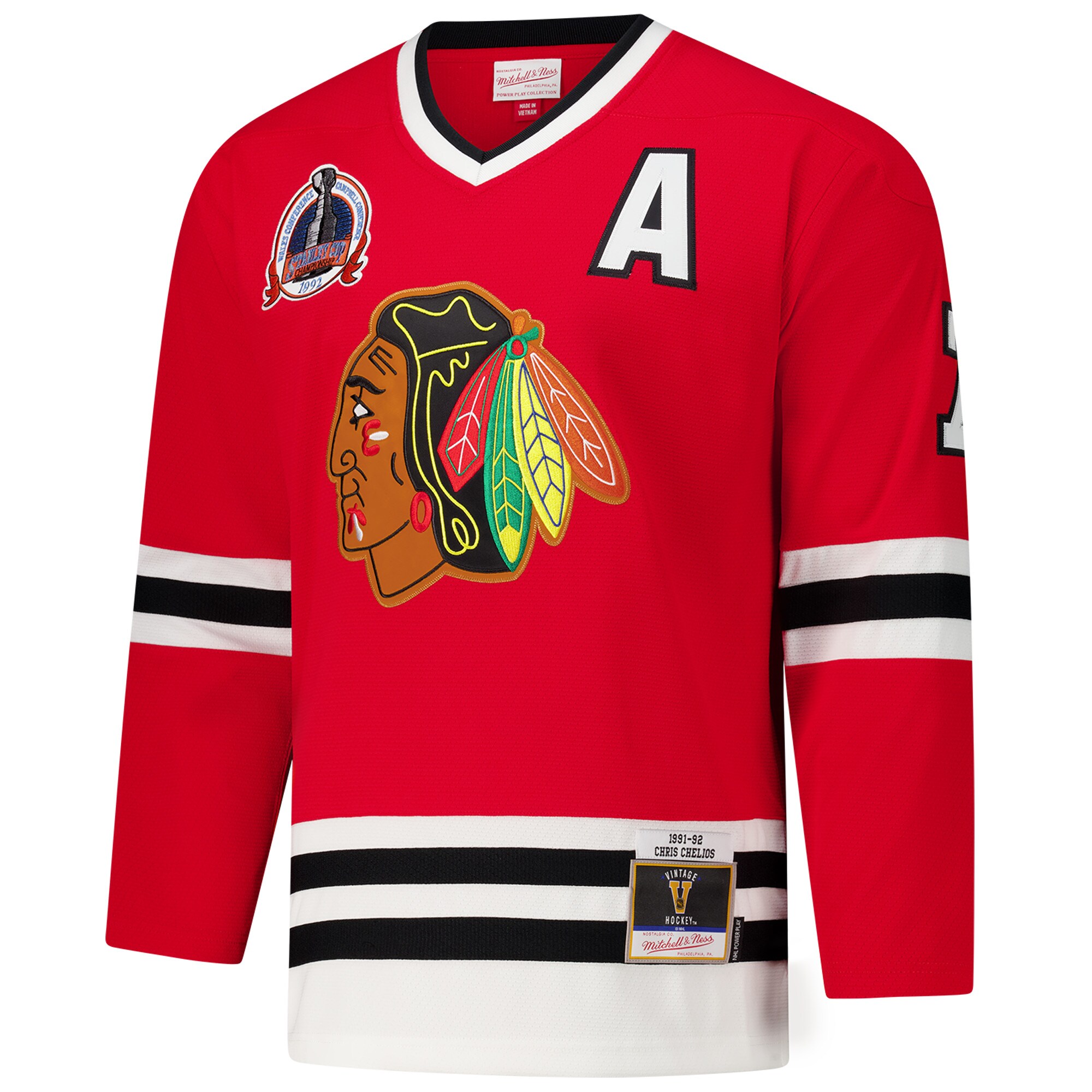 Alternative view of Men's Chicago Blackhawks Chris Chelios Red 1991-92 Power Play Hockey Jersey - JS953 