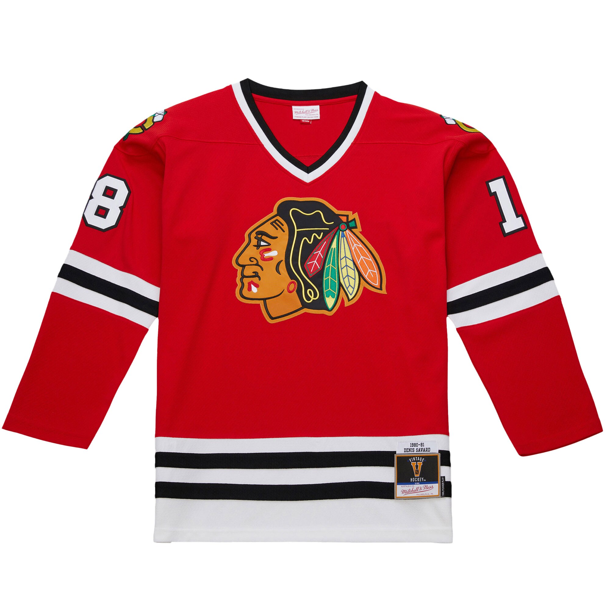 Alternative view of Men's Chicago Blackhawks Denis Savard Scarlet 1980-81 Power Play Hockey Jersey - JS455 