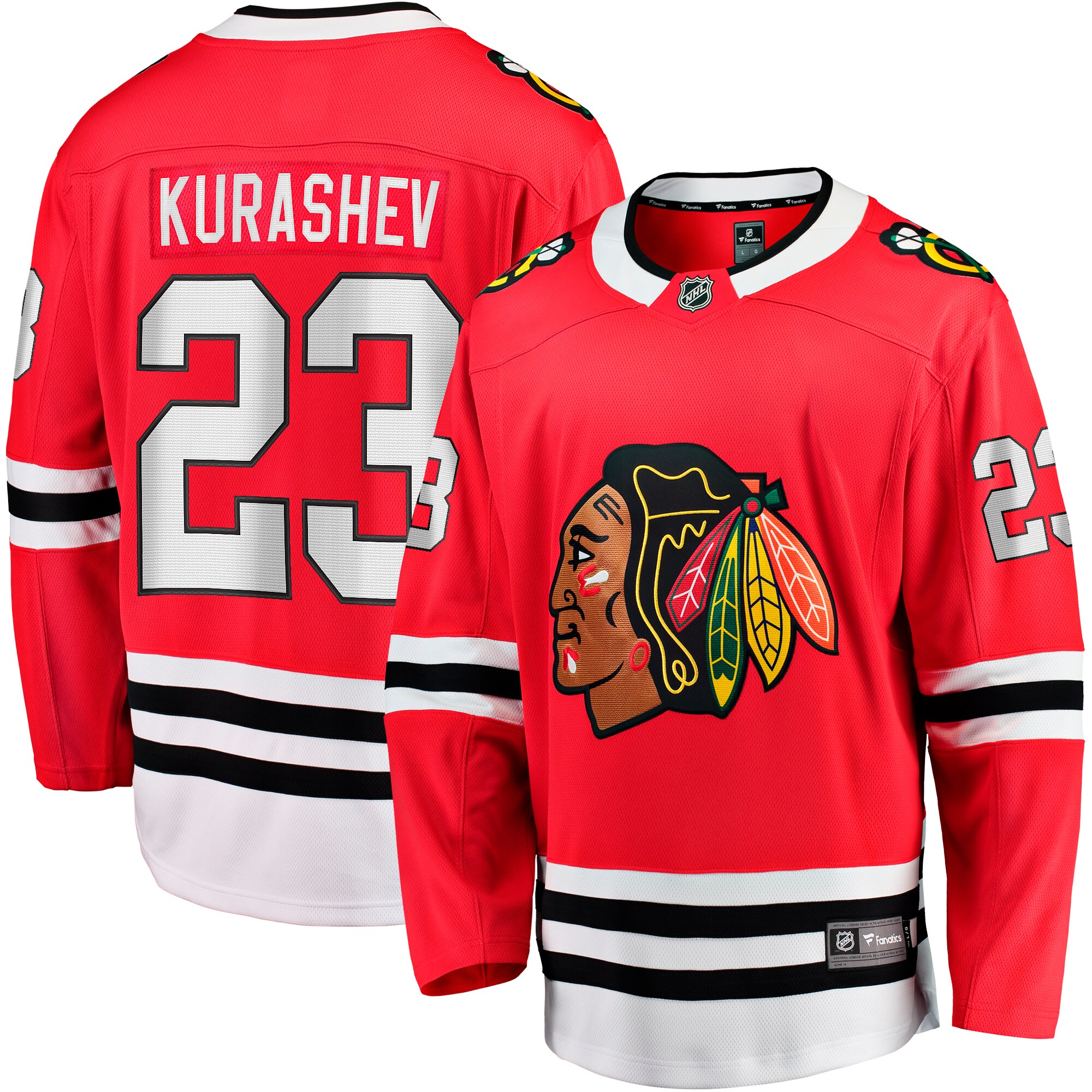 Men's Chicago Blackhawks Philipp Kurashev Red Home Breakaway Player Hockey Jersey - JS247 