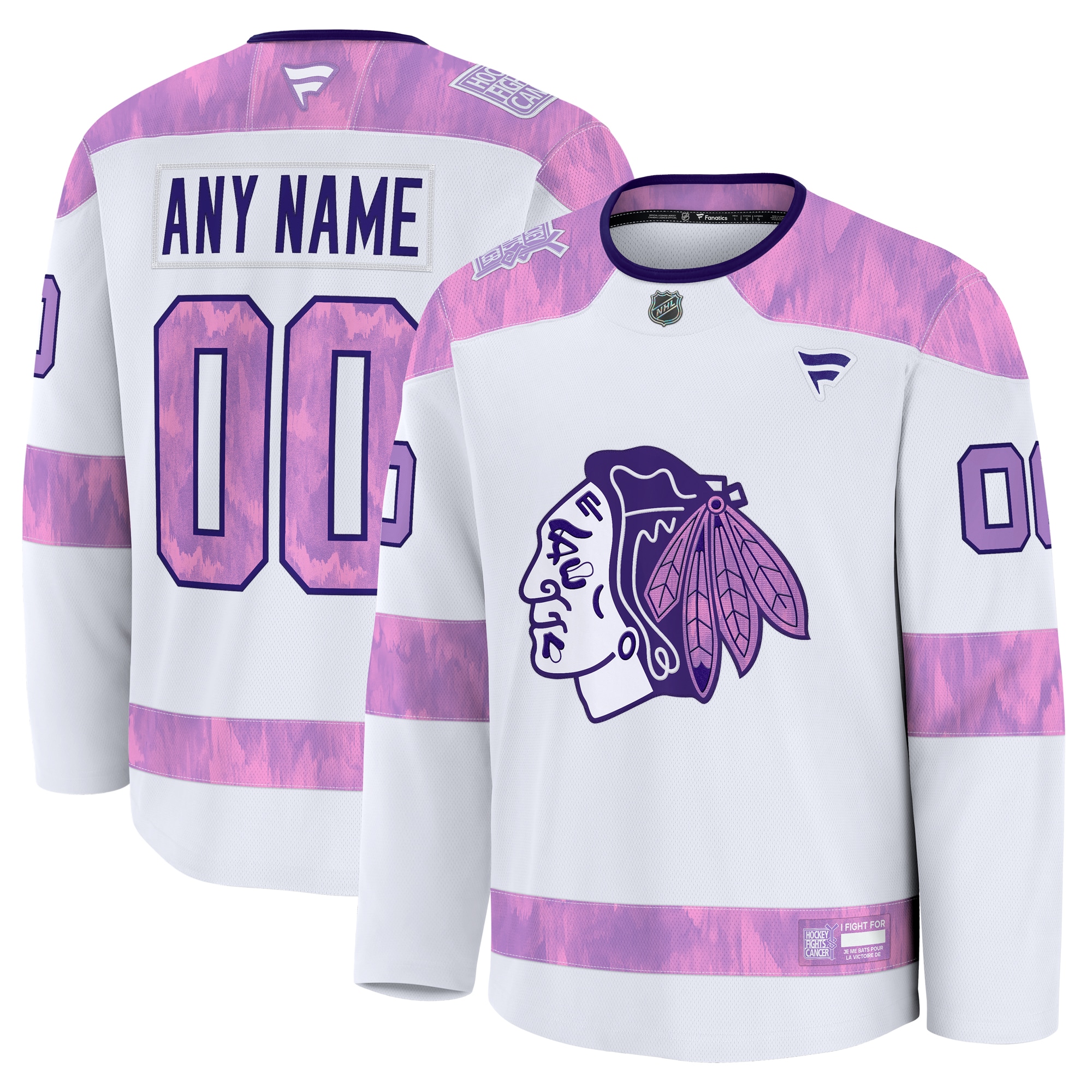 Men's Chicago Blackhawks White 2024 Hockey Fights Cancer Custom Practice Hockey Jersey - JS728 
