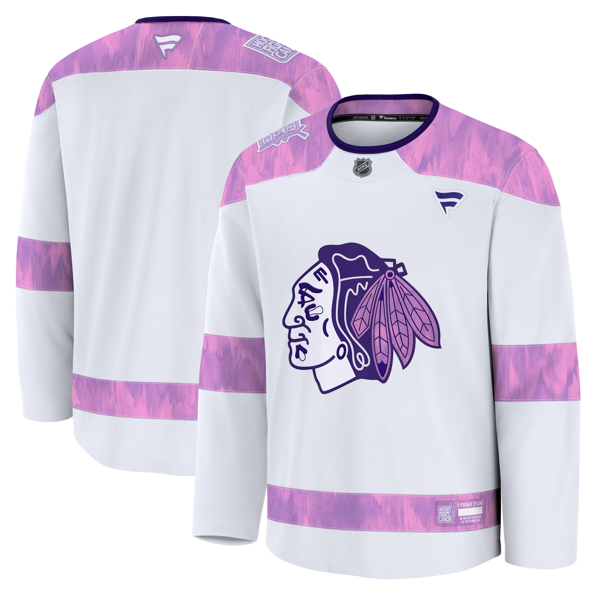 Men's Chicago Blackhawks White 2024 Hockey Fights Cancer Practice Hockey Jersey - JS785 