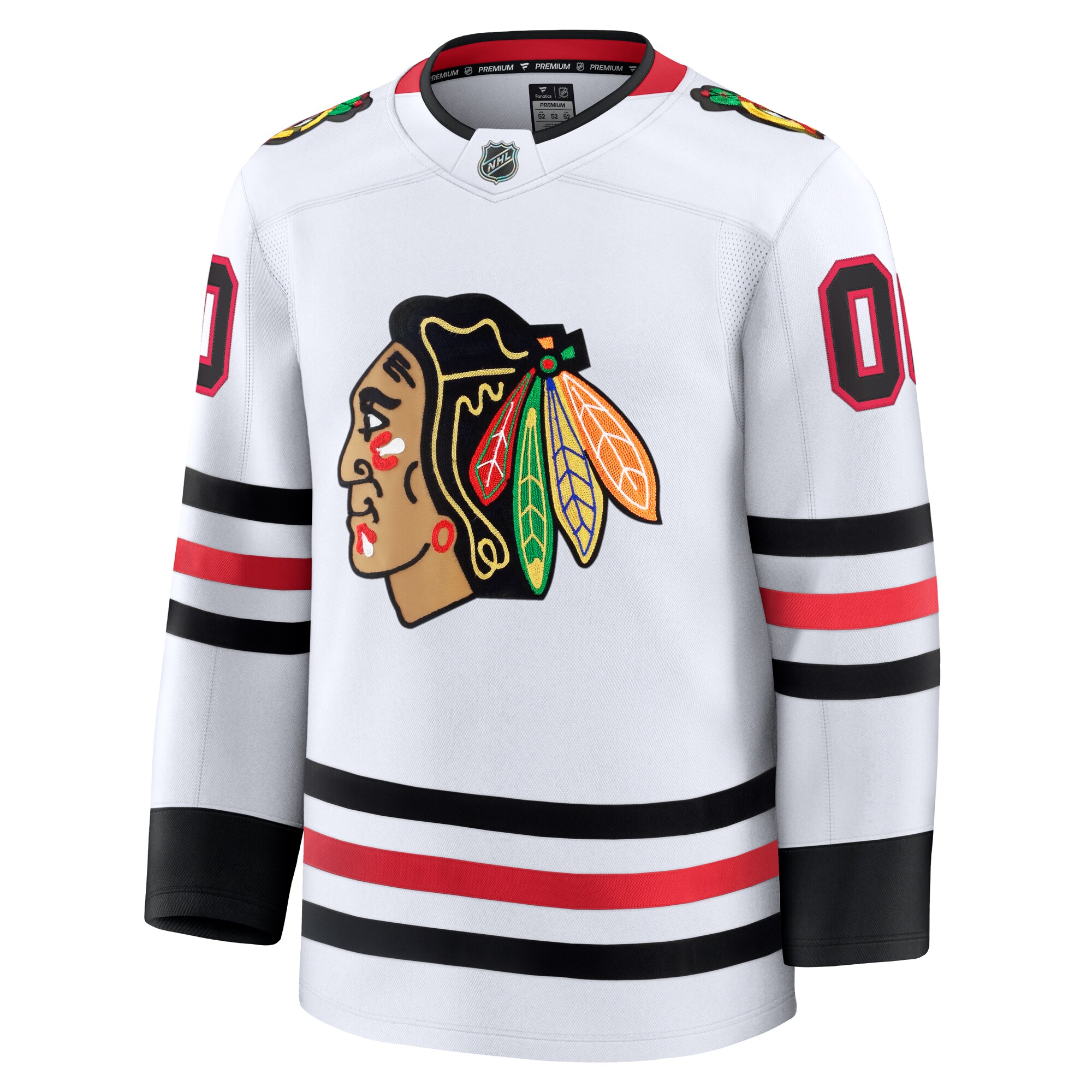 Alternative view of Men's Chicago Blackhawks White Away Premium Custom Hockey Jersey - JS973 