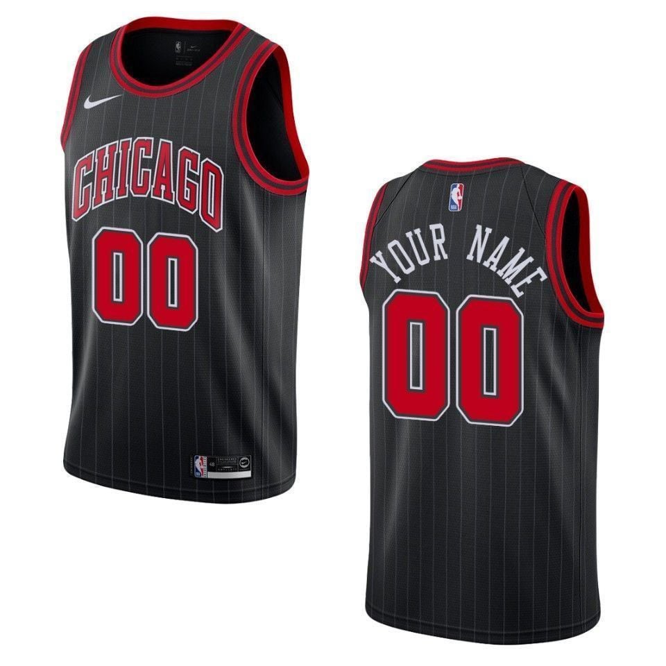 Men's Chicago Bulls 00 Custom Statement Swingman Basketball Jersey - Black - JS276 