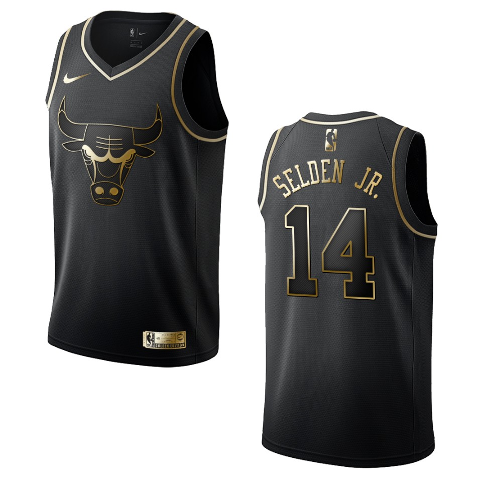 Men’s Chicago Bulls #14 Wayne Selden Jr. Golden Edition Basketball Jersey – Black