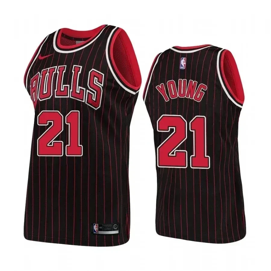 Men's Chicago Bulls 21 Thaddeus Young Hardwood Classics Black Basketball Jersey - JS428 