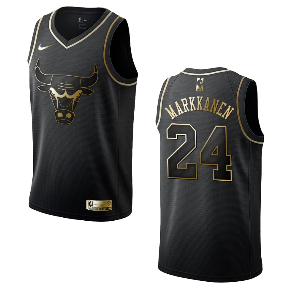 Men's Chicago Bulls #24 Lauri Markkanen Golden Edition Basketball Jersey - Black
