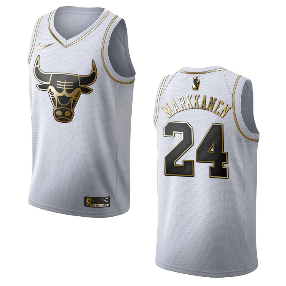 Men’s Chicago Bulls #24 Lauri Markkanen Golden Edition Basketball Jersey – White