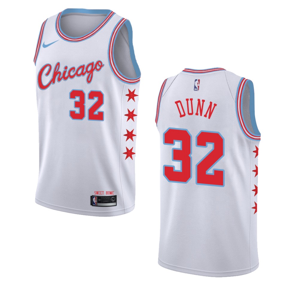 Men's Chicago Bulls #32 Kris Dunn City Swingman Basketball Jersey - Wihte