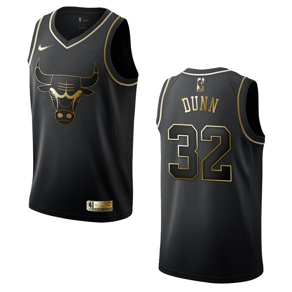 Men’s Chicago Bulls #32 Kris Dunn Golden Edition Basketball Jersey – Black