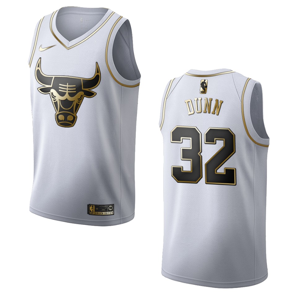 Men’s Chicago Bulls #32 Kris Dunn Golden Edition Basketball Jersey – White