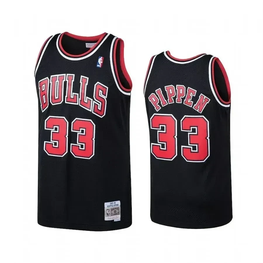 Men's Chicago Bulls 33 Scottie Pippen Black Hardwood Classics Basketball Jersey - JS944 