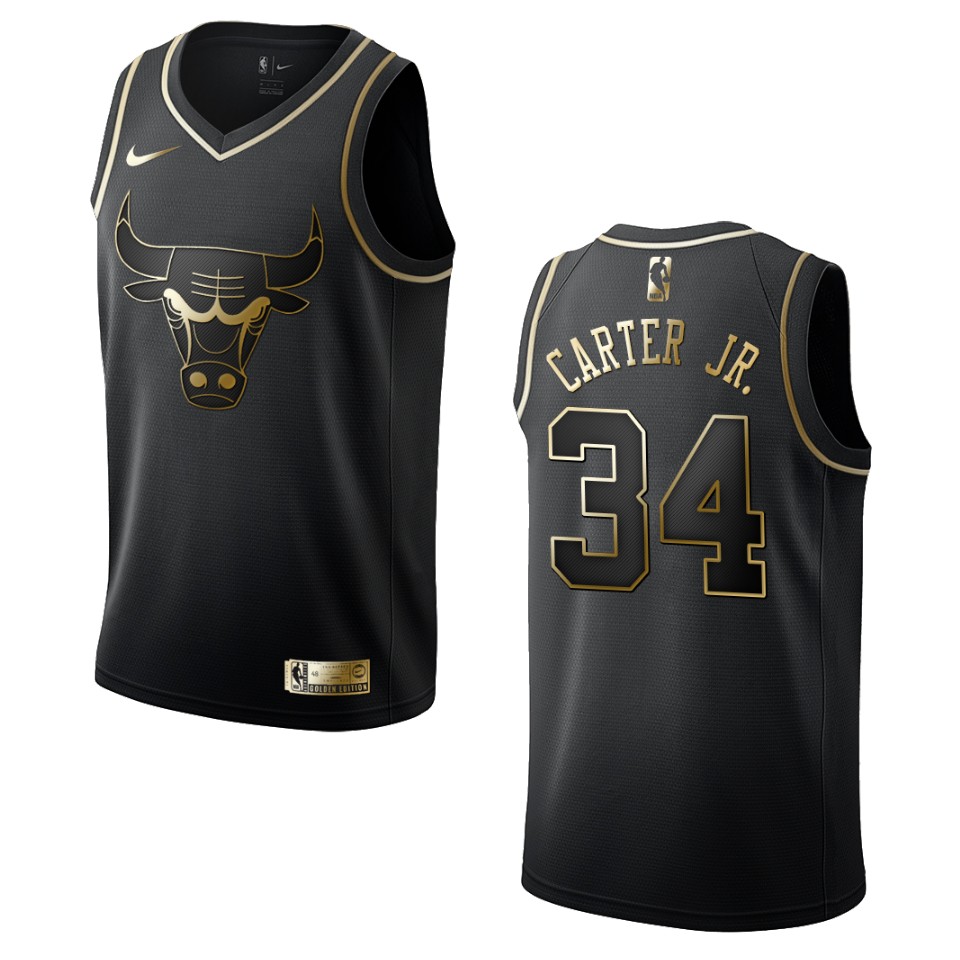 Men’s Chicago Bulls #34 Wendell Carter Jr. Golden Edition Basketball Jersey – Black