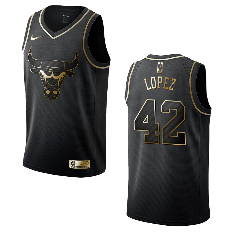 Men’s Chicago Bulls #42 Robin Lopez Golden Edition Basketball Jersey – Black