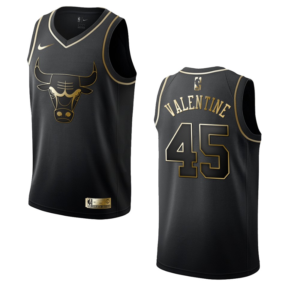 Men’s Chicago Bulls #45 Denzel Valentine Golden Edition Basketball Jersey – Black