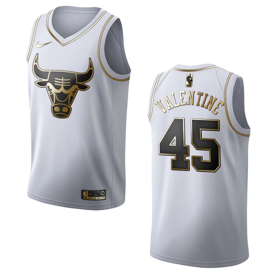 Men’s Chicago Bulls #45 Denzel Valentine Golden Edition Basketball Jersey – White