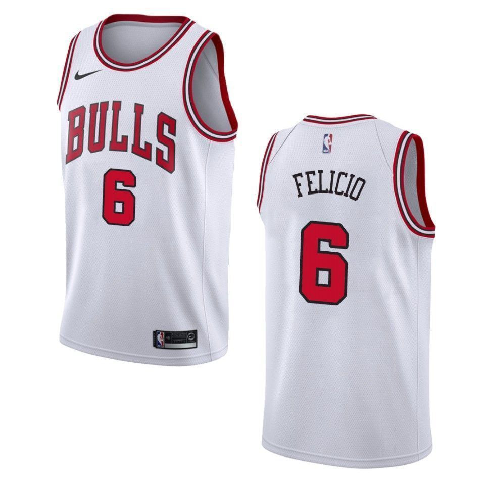 Men's Chicago Bulls 6 Cristiano Felicio Association Swingman Basketball Jersey - Wihte - JS286 
