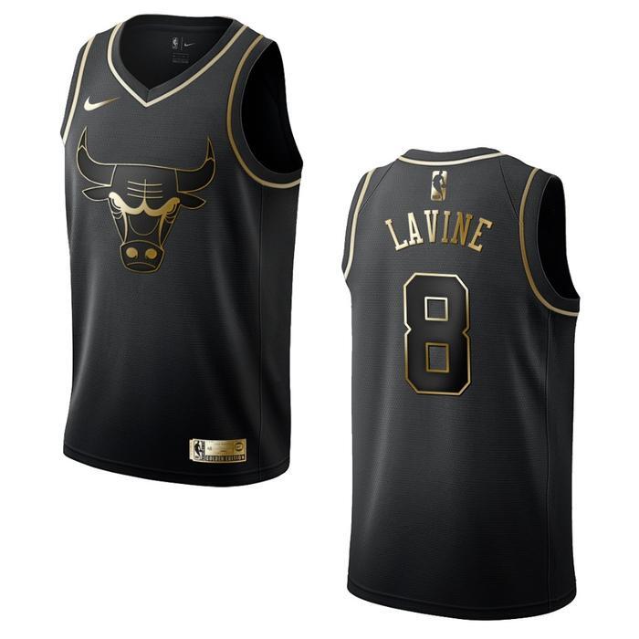 Men’s Chicago Bulls #8 Zach Lavine Golden Edition Basketball Jersey – Black