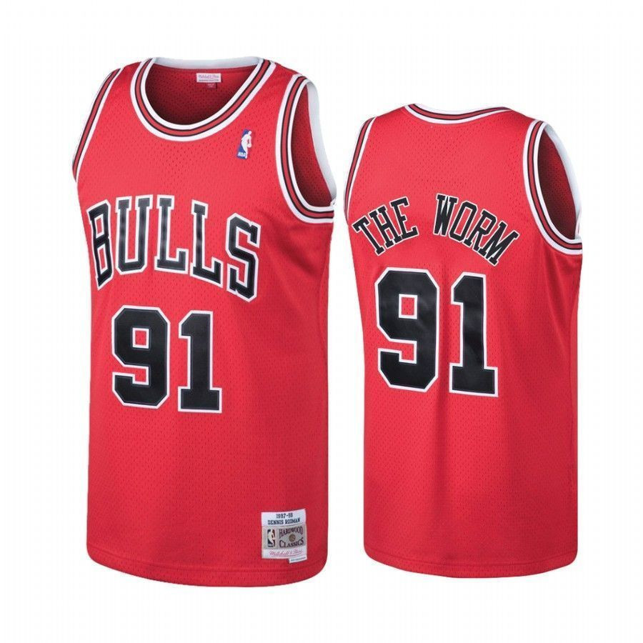 Men's Chicago Bulls 91 Dennis Rodman Red Hardwood Classics Basketball Jersey - JS218 
