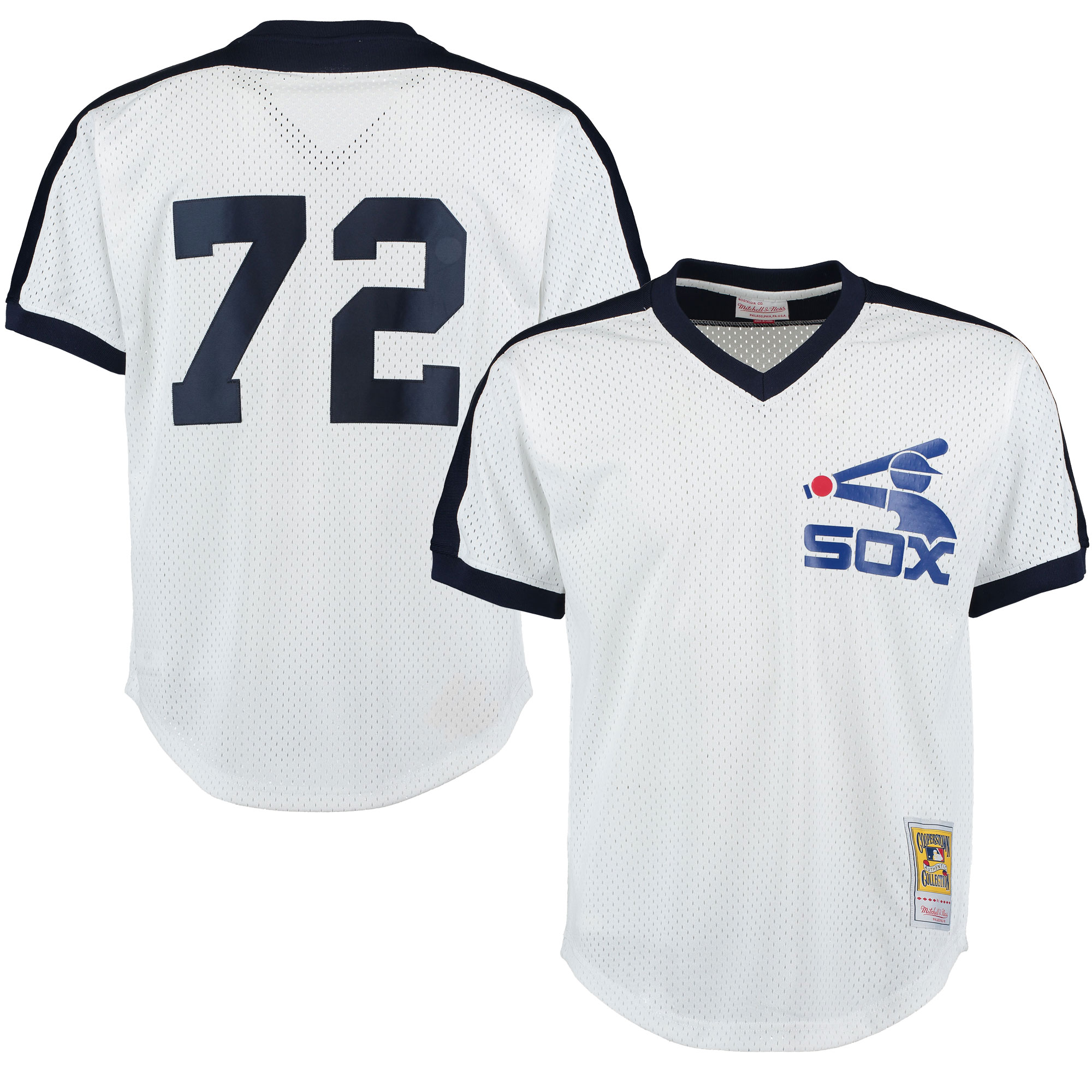 Men's Chicago White Sox Carlton Fisk Mitchell & Ness White Cooperstown Mesh Batting Practice Jersey
