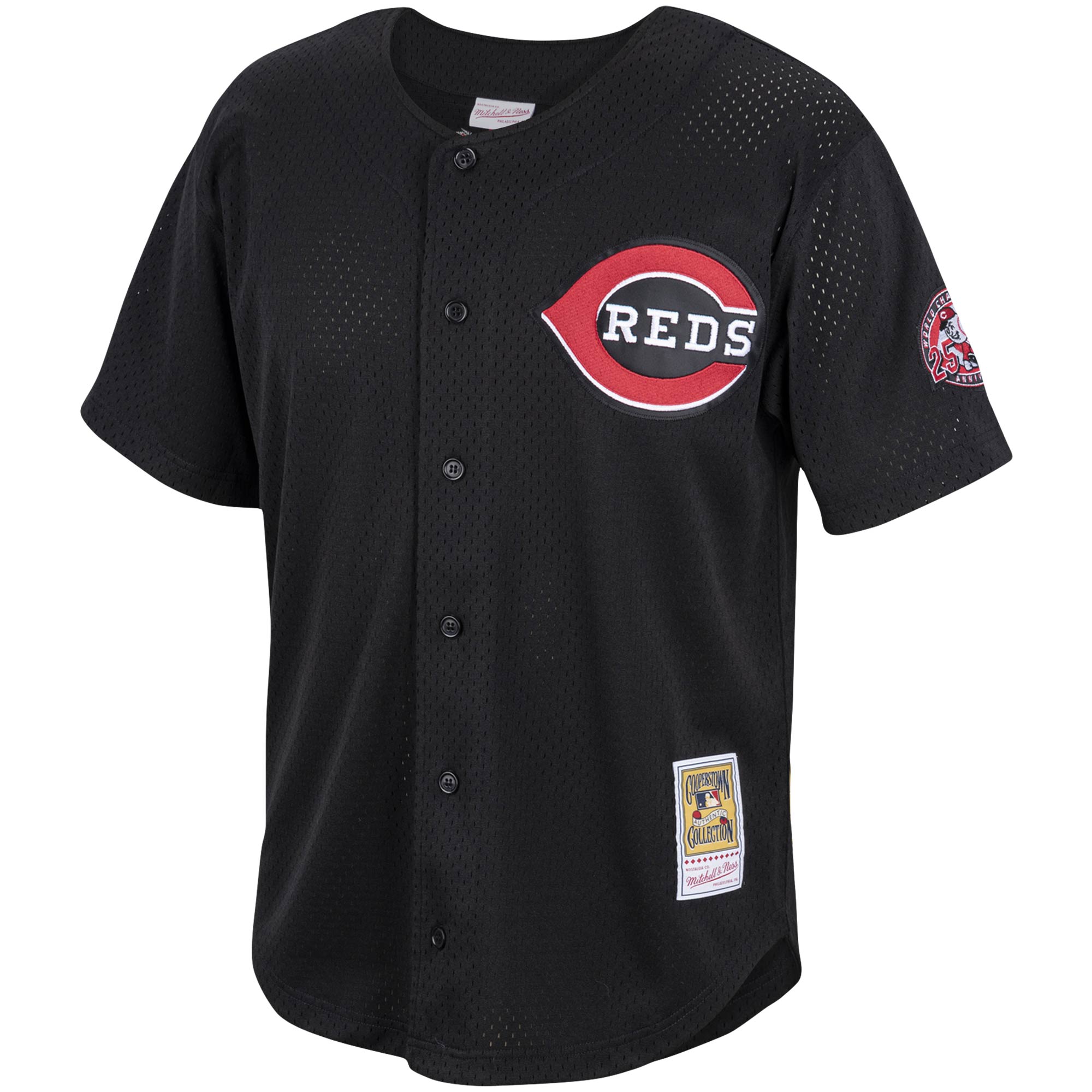 Alternative view of Men's Cincinnati Reds Barry Larkin Mitchell & Ness Black Cooperstown Collection Mesh Batting Practice Button-Up Baseball Jersey