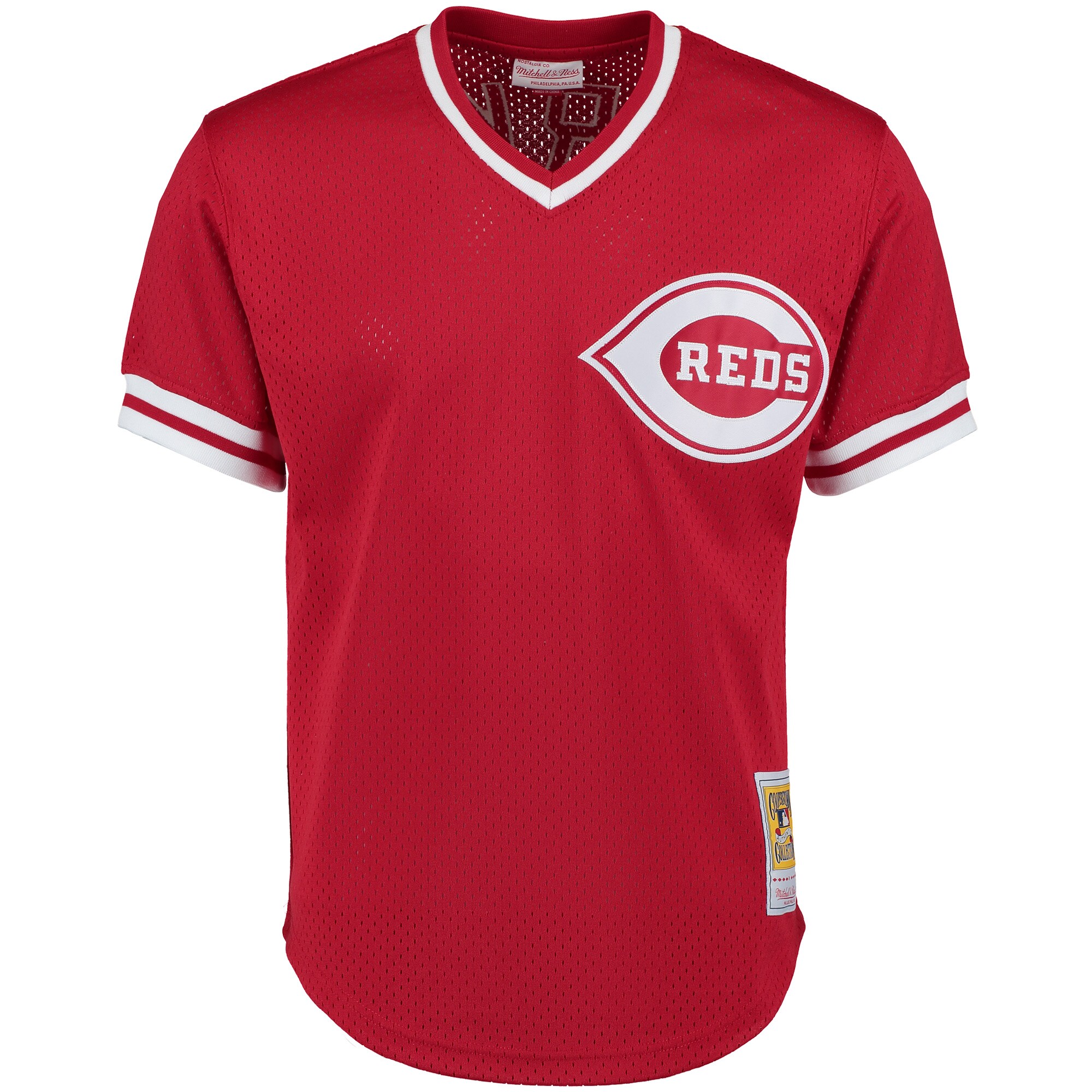 Alternative view of Men's Cincinnati Reds Barry Larkin Mitchell & Ness Red Cooperstown Collection Mesh Batting Practice Button-Up Baseball Jersey