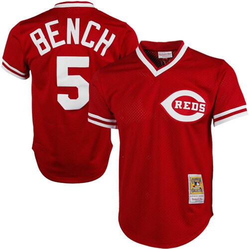 Men's Cincinnati Reds Johnny Bench Mitchell & Ness Red 1983 Cooperstown Collection Mesh Batting Practice Baseball Jersey