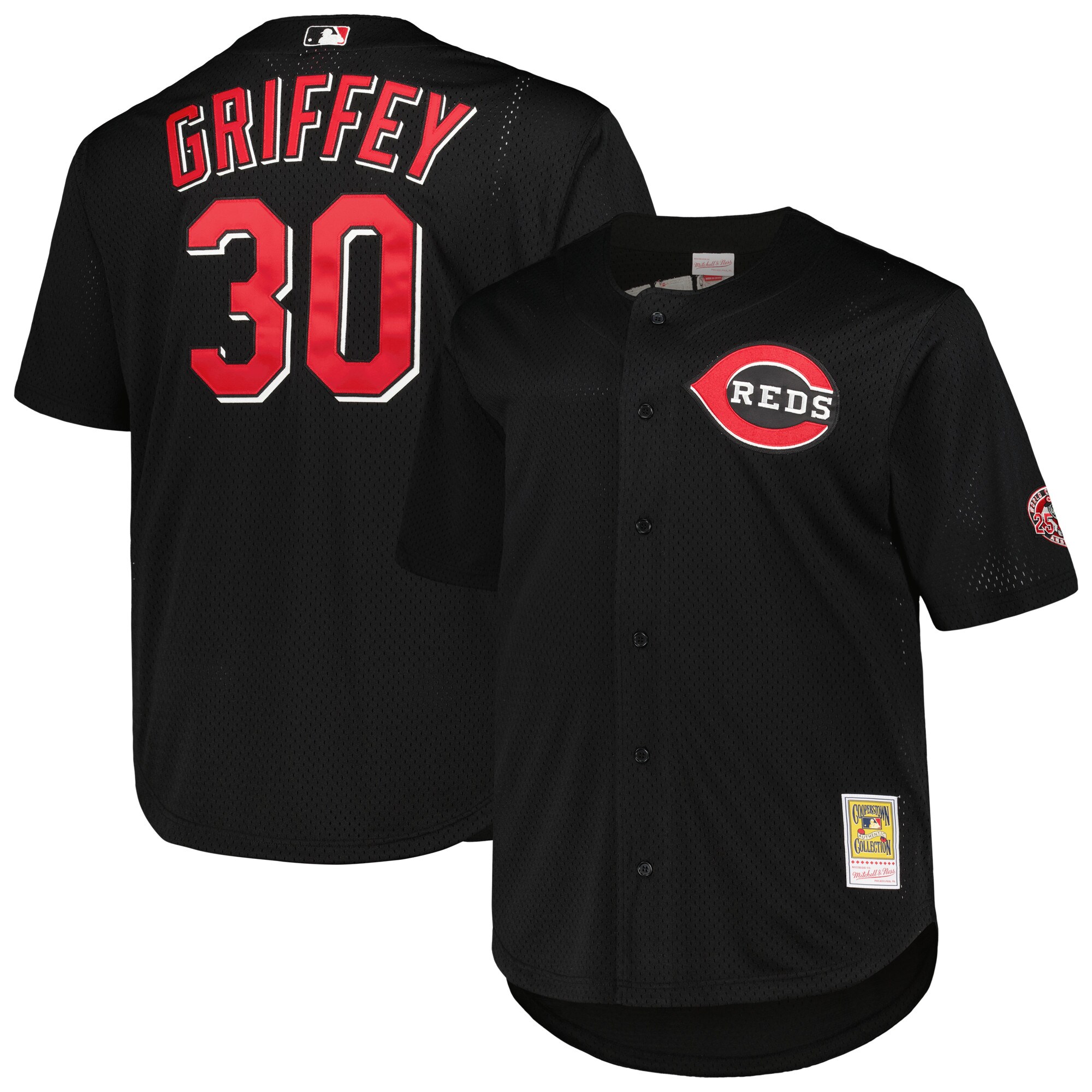 Men's Cincinnati Reds Ken Griffey Jr. Mitchell & Ness Black Big & Tall Cooperstown Collection Batting Practice Baseball Jersey