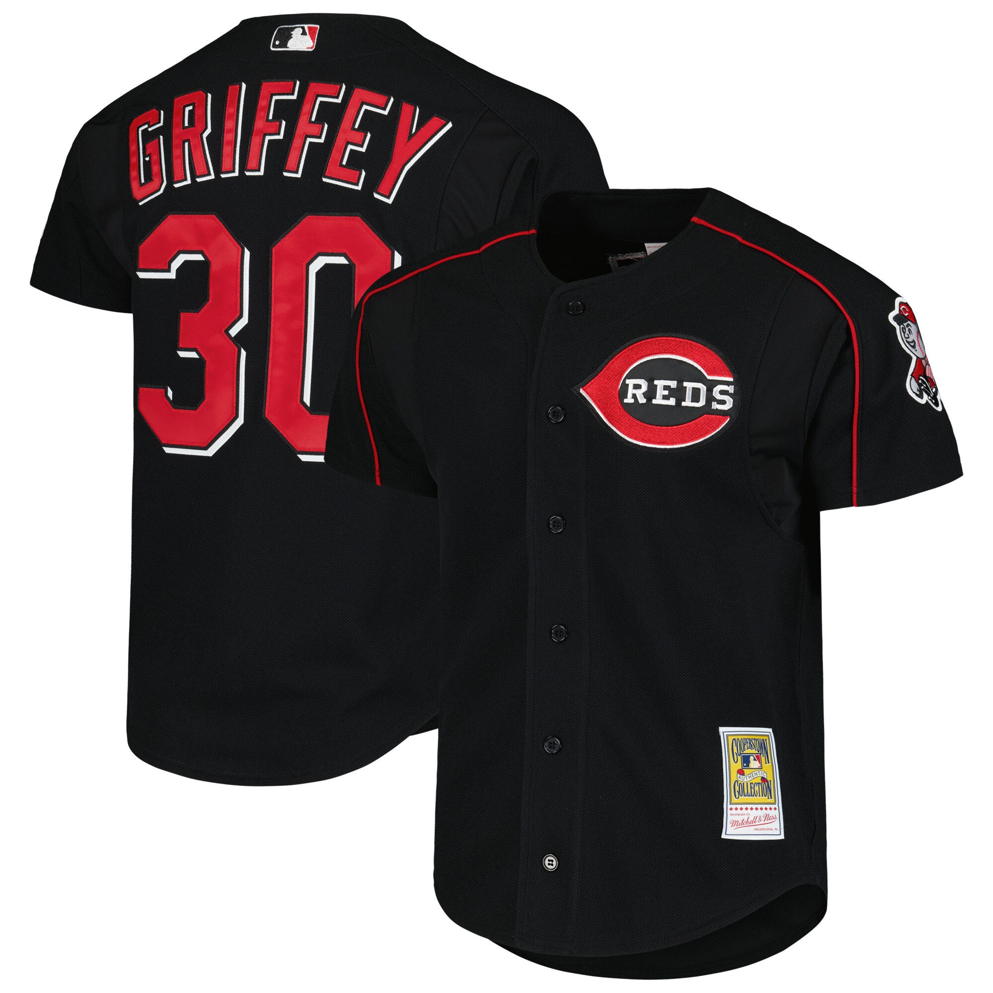 Men's Cincinnati Reds Ken Griffey Jr. Mitchell & Ness Black Cooperstown Collection Mesh Batting Practice Baseball Jersey