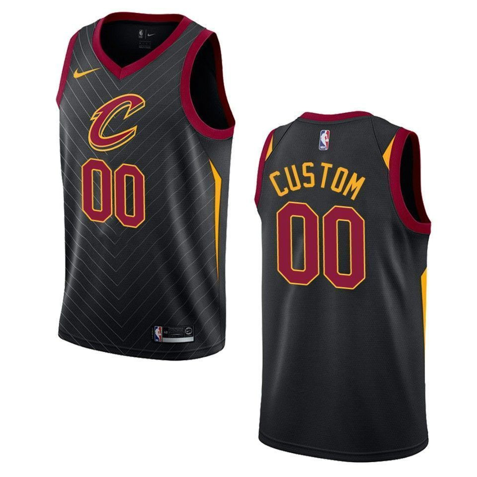 Men's Cleveland Cavaliers 00 Custom Statement Swingman Basketball Jersey - Black - JS616